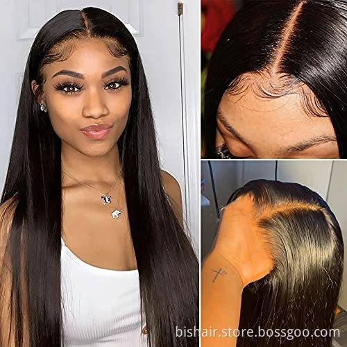 T Part Lace Front Wig Brazilian Real Hair Straight Lace Opening and Closing Real Human Hair Wig Suitable for Women Natural Black